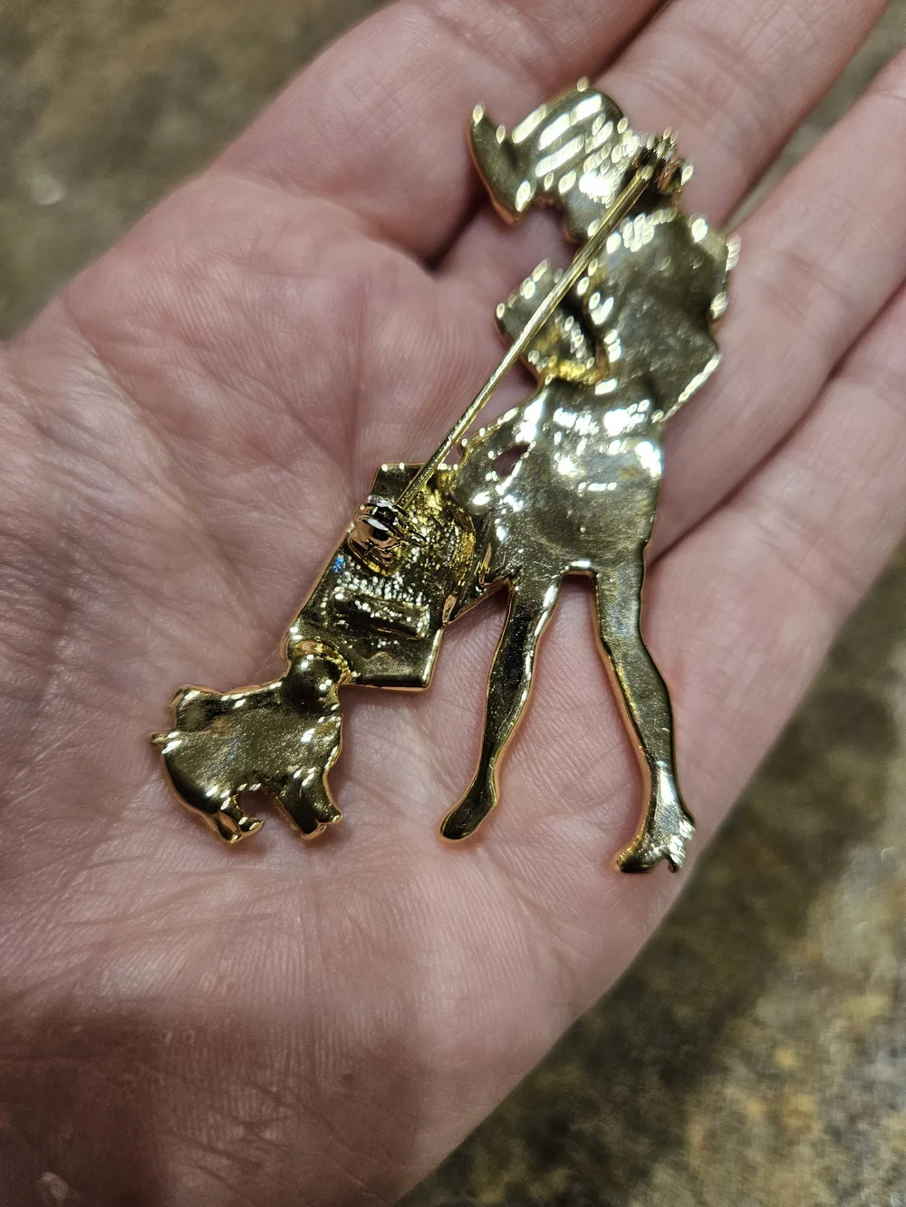 Gold-tone Lady with Shopping Bag Brooch